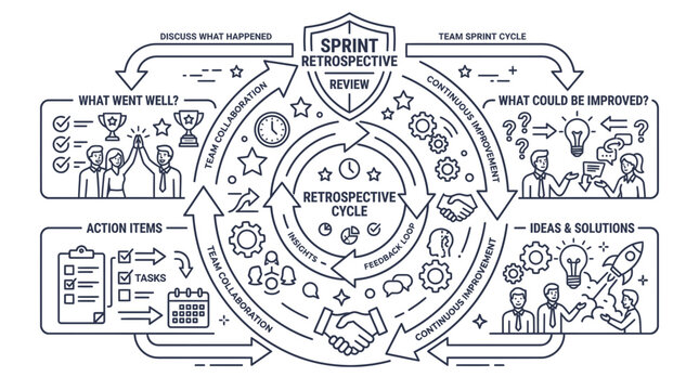 Agile Sprint Retrospective Cycle Diagram: Continuous Improvement and Team Collaboration
