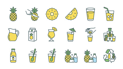Pineapple juice and drink icons. © Ragil