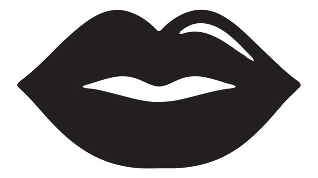 Lips with Glossy Texture and Subtle Details in Black and White Featuring Makeup, Beauty, Cosmetic with Illustration and Vector Elements for Symbol