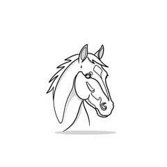 Fototapeta premium Minimalist black and white line art of a horse head