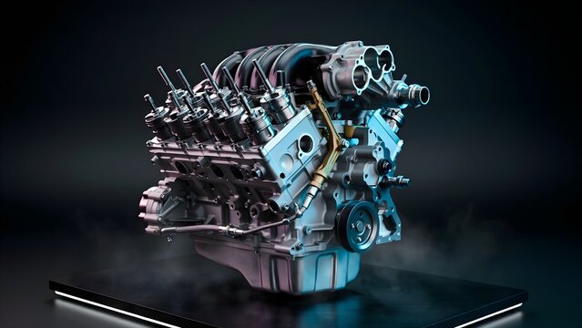 Custom racing engine build featuring forged pistons, upgraded camshafts and performance parts, ultra detailed engineering concept, 8k