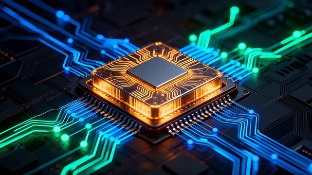 Microchip with glowing circuitry