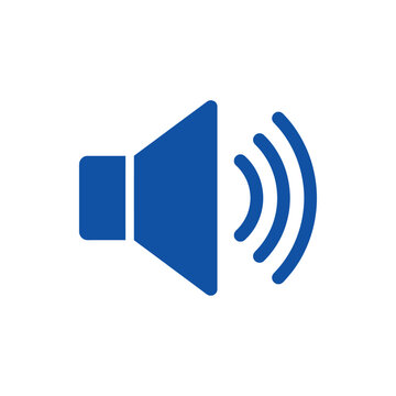 Blue sound icon symbol, volume control element, audio speaker graphic, music and media interface symbol