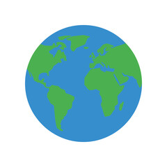 Flat illustration of planet Earth showing continents in green and oceans in blue, a simple representation of our world, globe, geography concept © Lucas