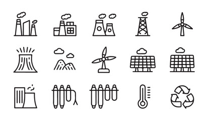 Energy production and power generation icons for renewable and traditional source systems. © VANU