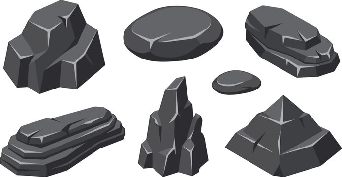 Isometric set of various grey rocks and stones for game environment design with boulders isometric environment collection illustration landscape elements stylized isolated background