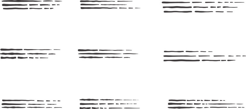 Speed lines set for manga motion effects and comic book action elements on transparent background.