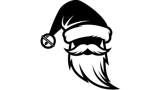 Minimalist Black and White Santa Claus Face Illustration