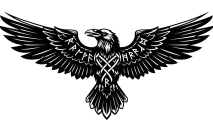 Fototapeta premium Norse Raven with Runes and Celtic Knotwork Illustration