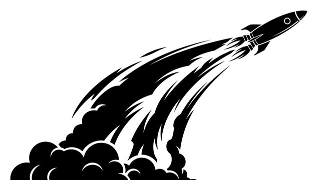 Rocket Ship Launching into Space Silhouette Graphic