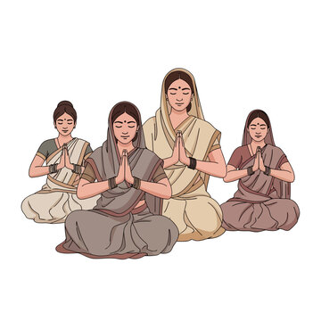 Four Indian women celebrate Rishi Panchami with traditional attire and gestures