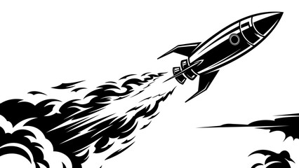 Retro Style Rocket Ship Launching into Space Vector Illustration © kiki__