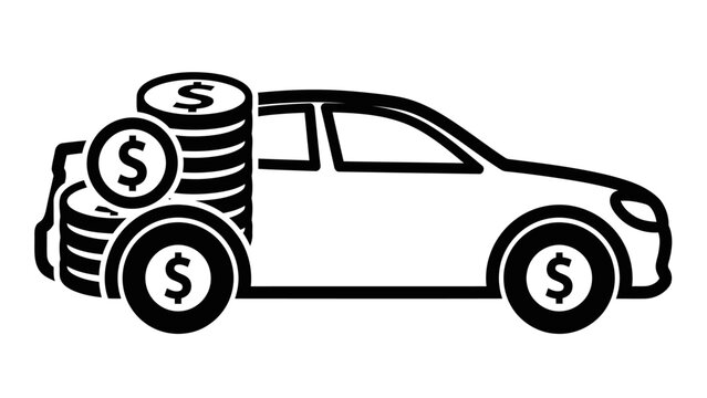 Car carrying stack of dollar coins icon