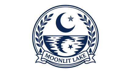 Islamic Crescent Moon and Star Emblem with Moonlit Lake Reflection © hidayati