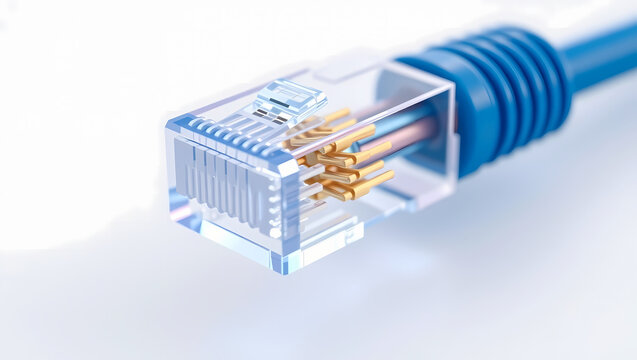 Closeup Macro of Fiber Optic Computer Network Cable with Metal Connector Isolated on White Background Technology Equipment Component