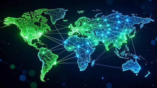 Global network map with glowing connections