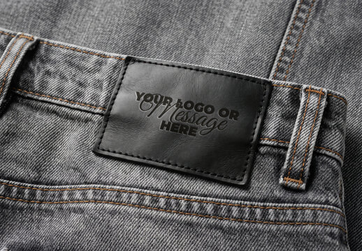 Black Leather Denim Jean Label Branding Logo Design Mockup