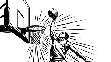 Basketball Player Slam Dunking Dynamic Vector Illustration © kiki__