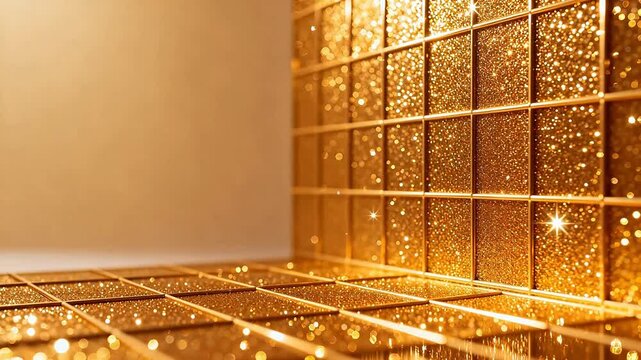 Golden glitter tiles in grid pattern