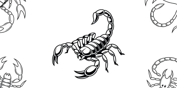 Scorpion icons, black scorpion illustrations, scorpion vector graphics, zodiac sign symbols