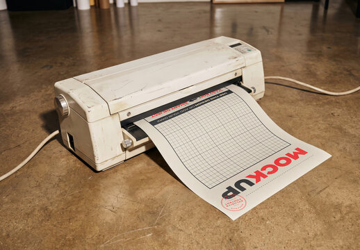 Page Poster Being Printed with Old Vintage Printer Mockup