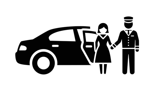 Chauffeur Assisting Woman Into Luxury Car Icon