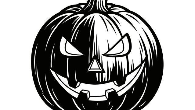 Black and White Scary Jack-o-Lantern Illustration