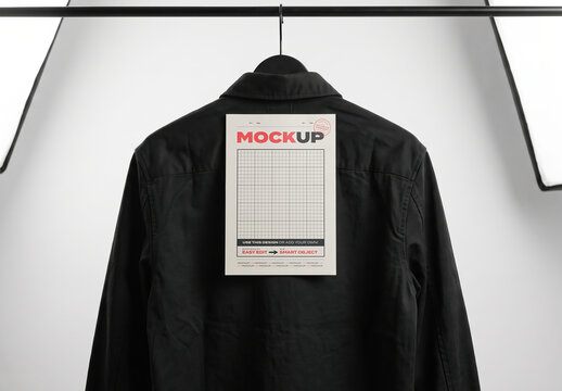 Paper Page Staple to Hanging Shirt Mockup