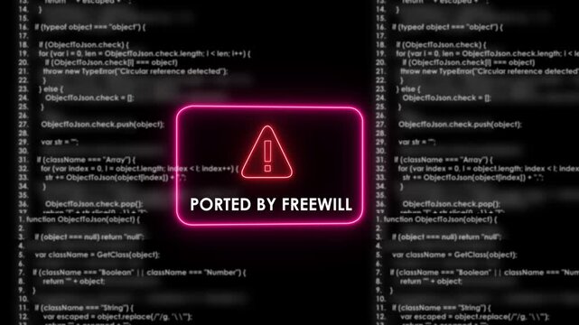 Dynamic cyber security warning notification featuring glowing neon red alert and scrolling javascript programming code background, for advanced software, development and digital, network protection