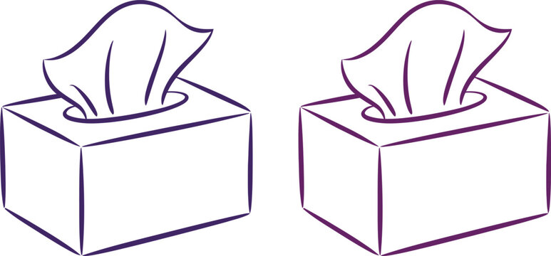 Tissue box icons, purple line art, tissue box illustrations, vector graphics