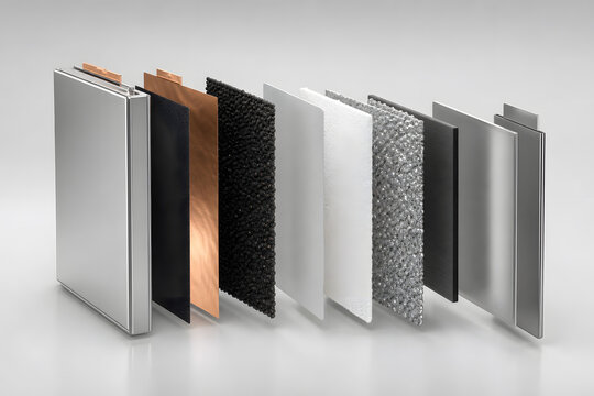 Exploded solid state battery cell component layers