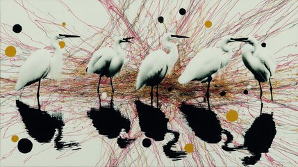 Fototapeta premium Cranes Birds Abstract Minimal Asian Art