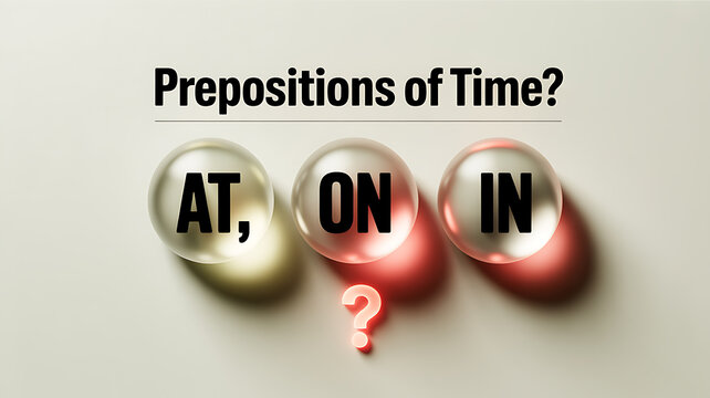 Spherical objects with text labels a visual representation of prepositions against a neutral background sphere globular round ball