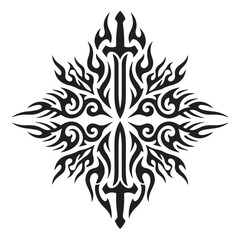Fototapeta premium Medieval fantasy sword tribal tattoo ornament with flames and symmetrical decorative patterns.