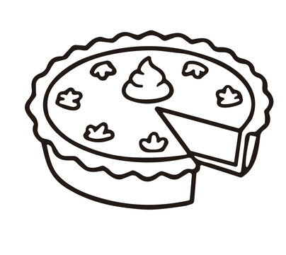 Whole sweet pie with cut slice line art icon
