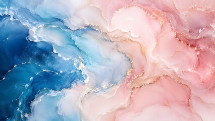Fototapeta premium Luxury Abstract Blue and Pink Fluid Marble Texture with Golden Veins, Alcohol Ink Background and Elegant Modern Art Design