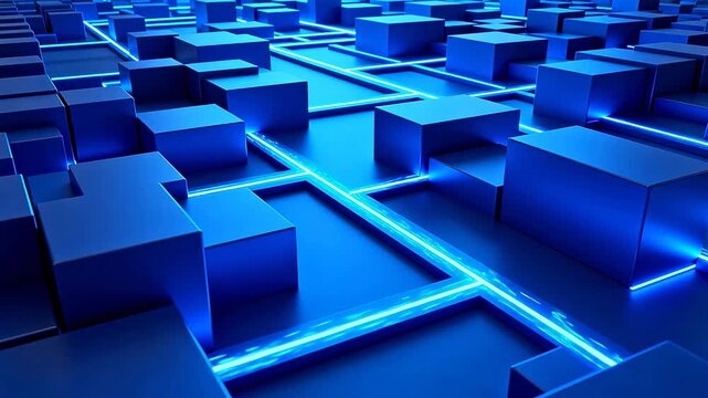 Blue Cubes and Neon Lines Grid