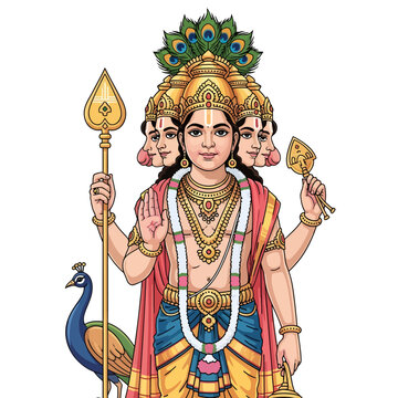 Skanda Sashti Festival Illustration of Lord Murugan with Peacock