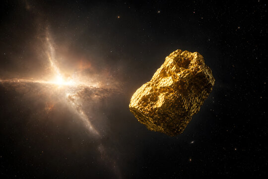 Glowing Gold Nugget Drifting Through Deep Space