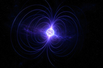 Fototapeta premium Glowing Magnetar With Intense Magnetic Field In Space