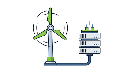 green renewable power Renewable energy, wind turbine, data center, sustainable power, green technology isolated on White Background eps © MDBellal