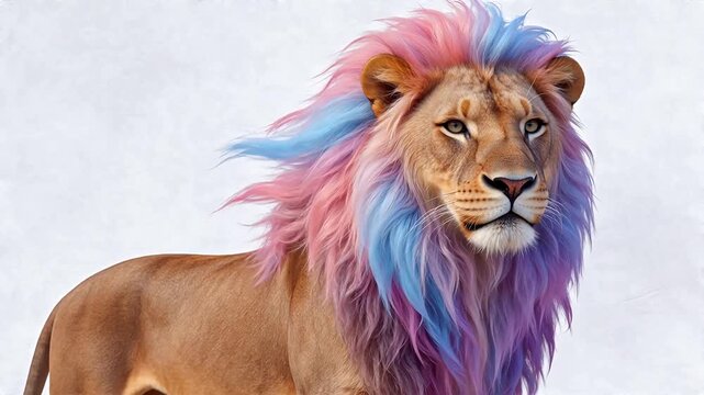 Lion with multicolored mane
