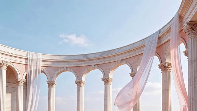 Classical architecture with columns and drapery
