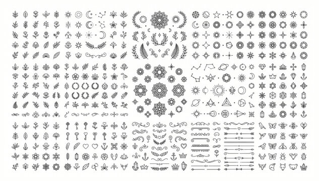 Set of decorative design elements dividers frames and floral ornaments with ornament flourish decorative calligraphic illustration decoration monogram collection invitation abstract