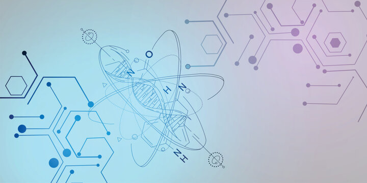 Dna Double Helix Illustration With Molecular Structures And Hexagonal Pattern