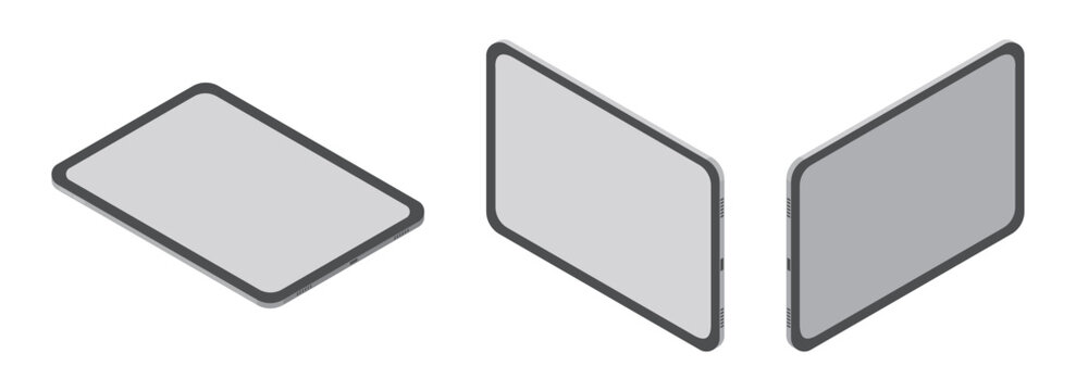 3つの角度から見た画面が空白のタブレットのアイソメトリックイラストセット