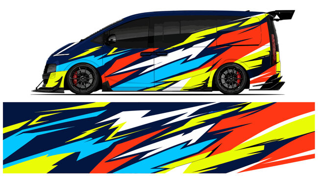 Colorful abstract car design with dynamic brush strokes.
