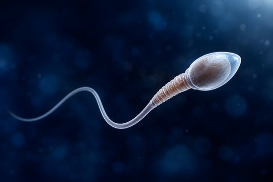 Single Sperm Cell In Blue Microscopic Light