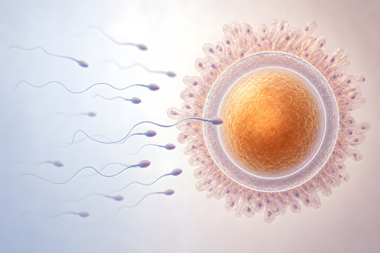 Sperm Approaching Human Ovum Scientific Fertilization Illustration