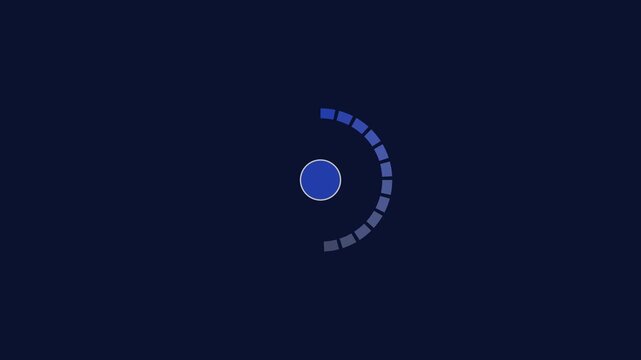 Minimalist circular loading spinner animation with blue progress indicator on dark 4k background